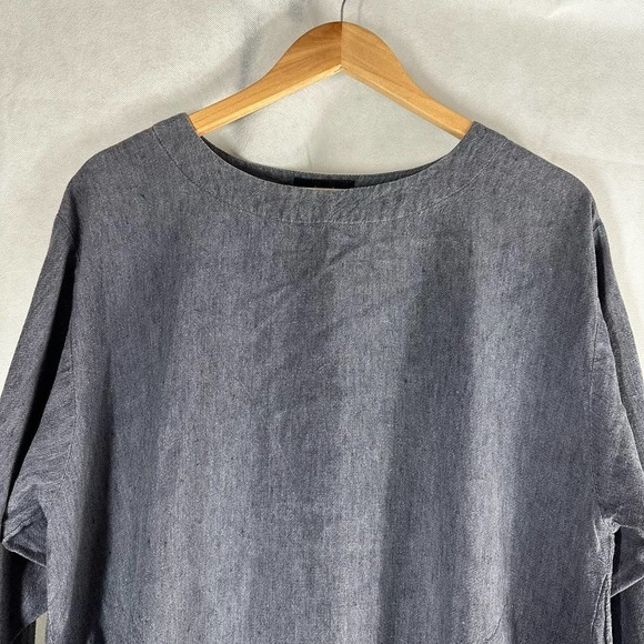 Eskandar Lagenlook Tent Linen Midi Dress Size 1 Blue - Picture 6 of 6